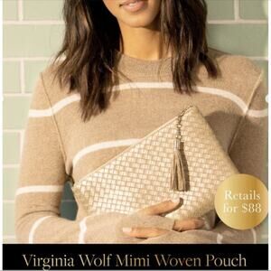 NEW Virginia Wolf Mimi Gold Criss Cross Weave Clutch, NWT, MSRP $88